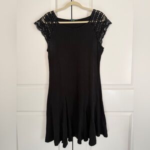 Lauren Ralph Lauren Black Fit & Flare Dress Crochet Lace Cap Sleeves XL